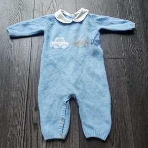 J.O. Milano Wool Cashmere Blue Car Babysuit,3 months
